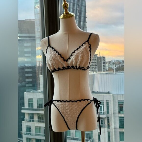 🆕 ZIMMERMANN 🧿 NWT Halliday Knit Scoop Bikini - Ivory/Black - Sz 2 - US 6 / 8 - Picture 3 of 14